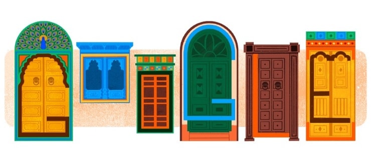 2024: Google marked India’s Independence Day with a Doodle by Vrinda Zaveri, highlighting “Architecture” as this year’s theme. The artwork features six doors and windows, symbolizing new beginnings and the limitless possibilities of an independent India. 2024: Google marked India’s Independence Day with a Doodle by Vrinda Zaveri, highlighting “Architecture” as this year’s theme. The artwork features six doors and windows, symbolizing new beginnings and the limitless possibilities of an independent India.