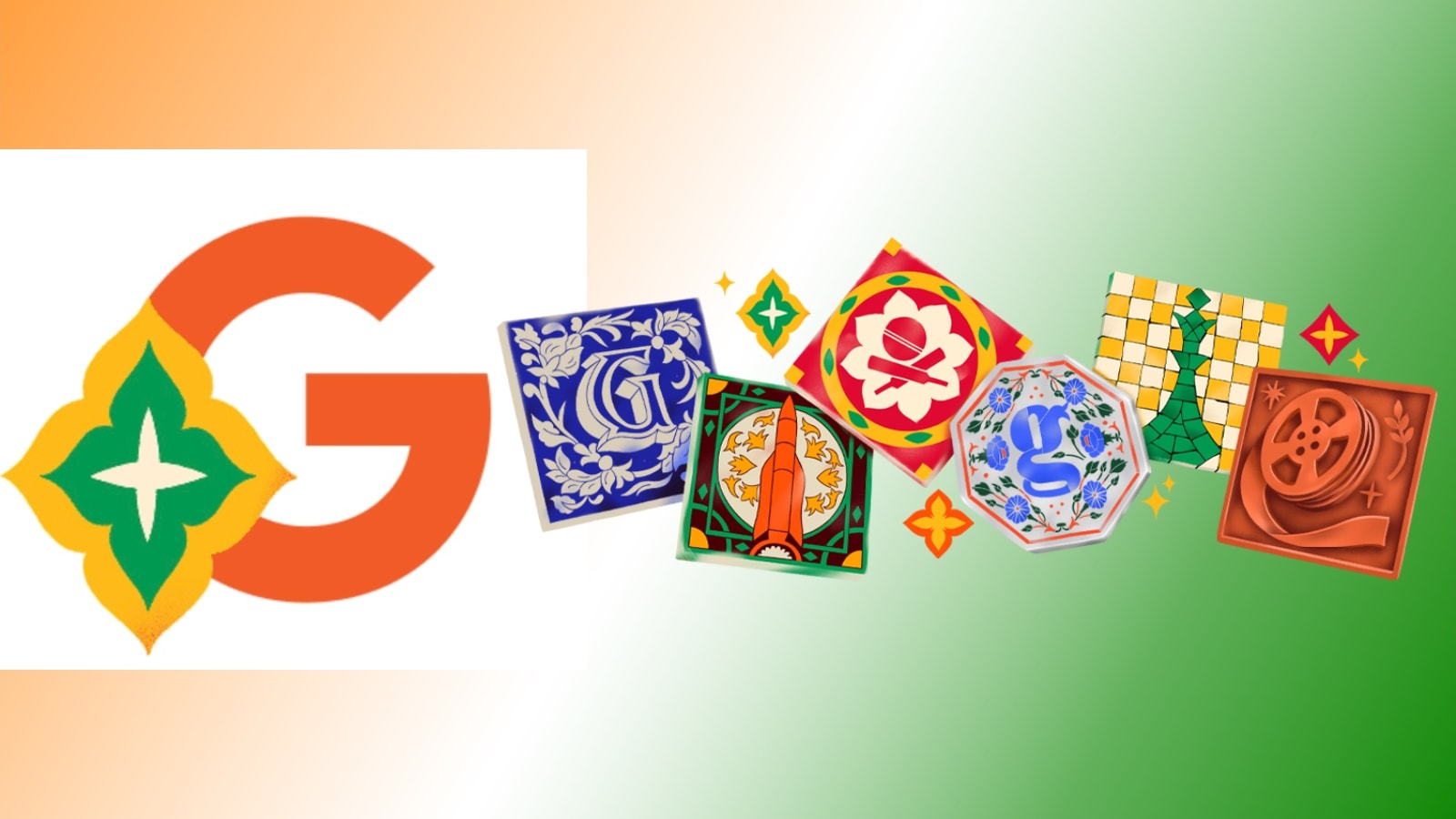 Designed by Makarand Narkar and Sonal Vasave of Boomranng Studio, the Doodle showcases regional tile styles — from Jaipur blue pottery to West Bengal’s terracotta relief — each representing iconic milestones like space exploration, cricket glory, and global cinematic success. (Screenshot: Google.com) Designed by Makarand Narkar and Sonal Vasave of Boomranng Studio, the Doodle showcases regional tile styles — from Jaipur blue pottery to West Bengal’s terracotta relief — each representing iconic milestones like space exploration, cricket glory, and global cinematic success. (Screenshot: Google.com)