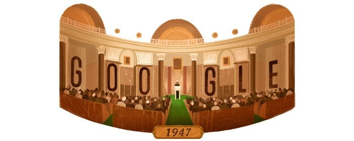 2016: Google reimagined India’s historic moment of independence through a Doodle that depicted Jawaharlal Nehru’s famous “Tryst with Destiny” speech, delivered in Parliament on the midnight of August 15, 1947. (Image: Google.com) 2016: Google reimagined India’s historic moment of independence through a Doodle that depicted Jawaharlal Nehru’s famous “Tryst with Destiny” speech, delivered in Parliament on the midnight of August 15, 1947. (Image: Google.com)