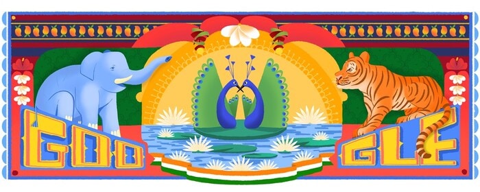 2018: Inspired by India’s vibrant truck art, this year’s Doodle burst with color, plant motifs, and majestic animals—reflecting the energy and diversity of Indian culture. (Image: Google.com) 2018: Inspired by India’s vibrant truck art, this year’s Doodle burst with color, plant motifs, and majestic animals—reflecting the energy and diversity of Indian culture. (Image: Google.com)