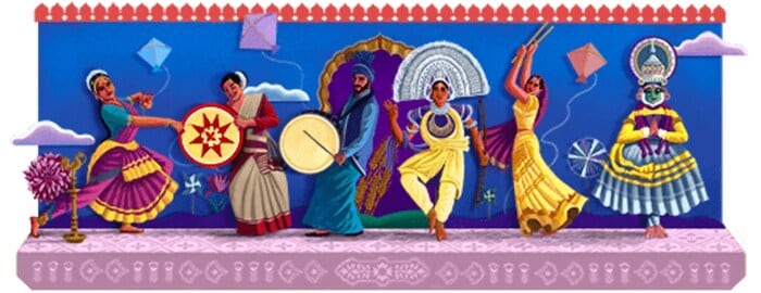 2021: This year’s Doodle, created by Kolkata-based artist Sayan Mukherjee, was inspired by India’s cultural heritage shaped over centuries. Google wrote: “At the stroke of midnight on this day in 1947, India’s decades-long movement for independence culminated as the nation became a sovereign republic.” (Image: Google.com) 2021: This year’s Doodle, created by Kolkata-based artist Sayan Mukherjee, was inspired by India’s cultural heritage shaped over centuries. Google wrote: “At the stroke of midnight on this day in 1947, India’s decades-long movement for independence culminated as the nation became a sovereign republic.” (Image: Google.com)