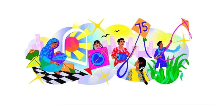 2022: Kerala-based artist Neethi illustrated a Doodle celebrating India’s 75th Independence Day. The artwork paid tribute to the vibrant tradition of kite flying, showcasing the joy, craftsmanship, and sense of community it brings. (Image: Google.com) 2022: Kerala-based artist Neethi illustrated a Doodle celebrating India’s 75th Independence Day. The artwork paid tribute to the vibrant tradition of kite flying, showcasing the joy, craftsmanship, and sense of community it brings. (Image: Google.com)