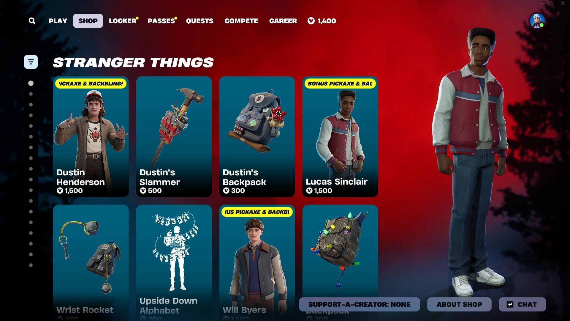 You can now purchase the Stranger Things Lucas Sinclair skin in Fortnite (Image via Epic Games)