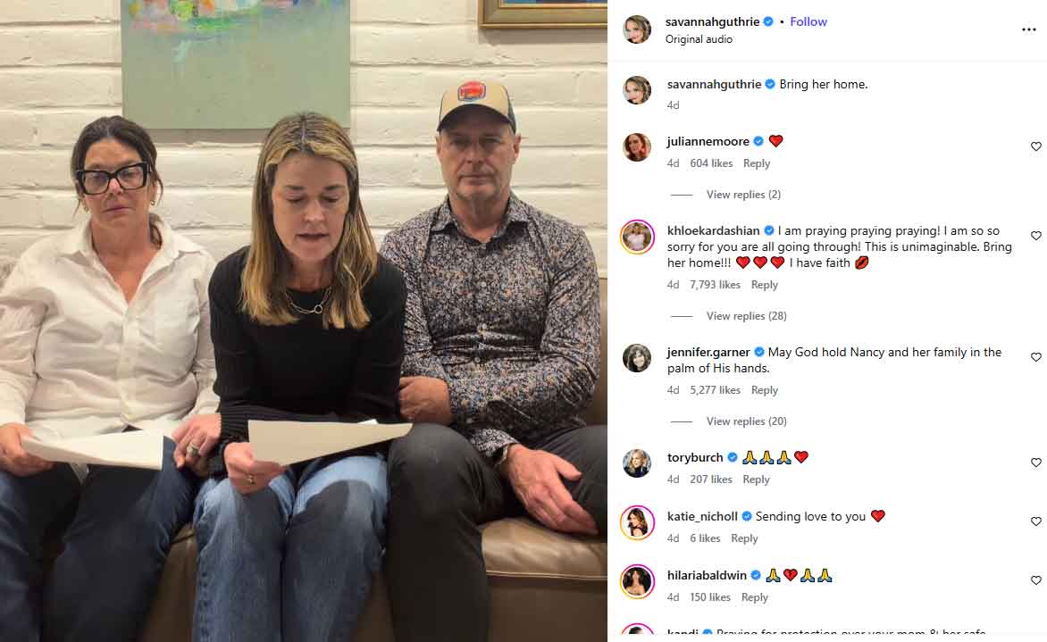 Jennifer Garner reacts to Savannah Guthries video as search for Nancy Guthrie continues